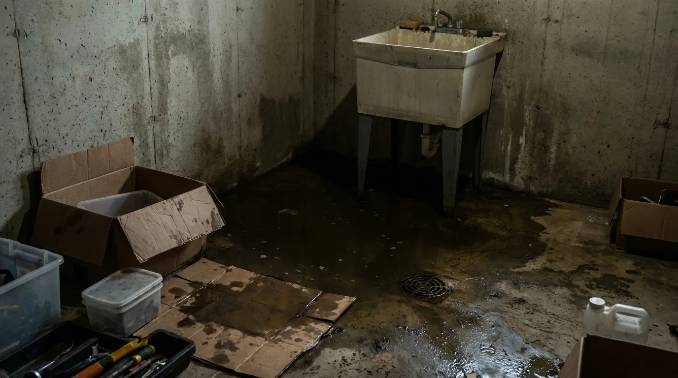 Realistic visualization representing how to fix backed up sewage in basement