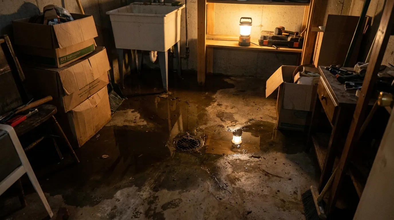 Realistic visualization representing sewage backup in basement