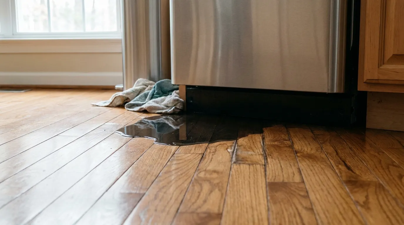 Realistic visualization representing squishy floor in front of dishwasher