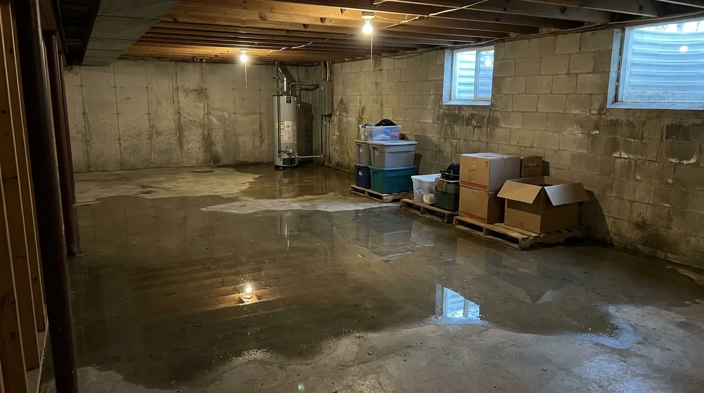Realistic visualization representing water heater flooded basement
